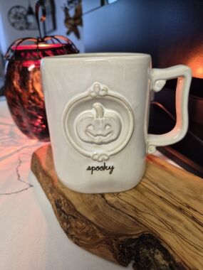 Rae Dunn Cream Ceramic 'Spooky' Pumpkin Accent Mug